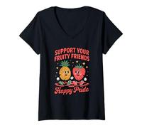 Mujer Support Your Fruity Friends Tolerancia Lgbtq Arco iris Camiseta Cuello V