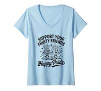Mujer Support Your Fruity Friends Tolerancia Lgbtq Arco iris Camiseta Cuello V