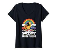 Mujer Support Your Fruity Friends Tolerancia Lgbtq Arco iris Camiseta Cuello V