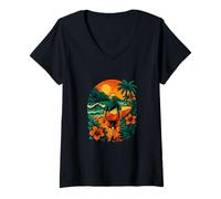 Mujer Surf Aventura Puesta del Sol Ocean Explorer Camiseta Cuello V