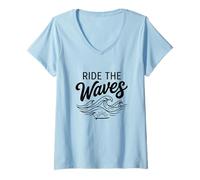 Mujer Surf Beach Graphic Surfer Gift Coastal Surfing Lover Camiseta Cuello V