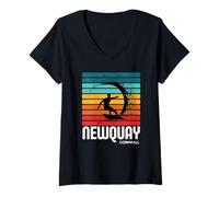 Mujer Surf Newquay Cornwall Playa Vintage Retro Surf Camiseta Cuello V