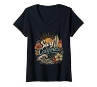 Mujer Surf Retro Coastal Playa Lifestyle Camiseta Cuello V