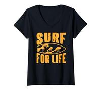 Mujer Surfear por la Vida Ola oceánica Tabla Costera Camiseta Cuello V