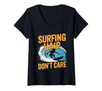 Mujer Surfing hair don't care vintage Surfboarder Camiseta Cuello V