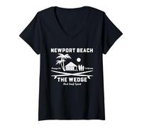 Mujer Surfing Newport Beach The Wedge Orange County California Arte Camiseta Cuello V