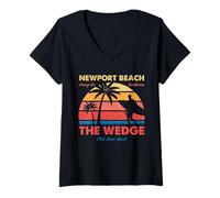 Mujer Surfing Newport Beach The Wedge Orange County California Arte Camiseta Cuello V