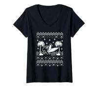 Mujer Surfing Penguin Faux Sweater Print Funny Christmas Design Camiseta Cuello V
