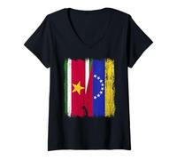 Mujer Surinam Venezuela Media Bandera Surinamesa Venezolana Jersey Camiseta Cuello V