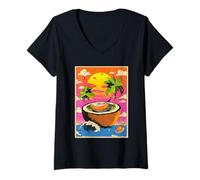 Mujer Surrealista Coconut Island Tropical Summer Estética de ensueño de los años 90 Camiseta Cuello V