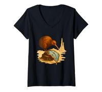 Mujer Surrealista Kiwi Reloj Escena Camiseta Cuello V