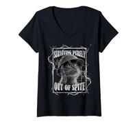 Mujer Surviving out of Spite Funny Cat Dramatic Lightning Band Camiseta Cuello V