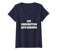 Mujer Suscripción de Vida renovada automáticamente Camiseta Cuello V, Azul Marino, M