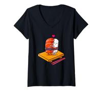 Mujer Sushi Amor Nigiri Pareja Romántico Kawaii Arte Comida Camiseta Cuello V
