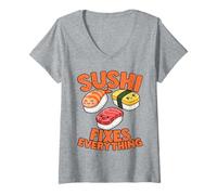Mujer Sushi Divertido lo arregla Todo Amante de la Comida Camiseta Cuello V