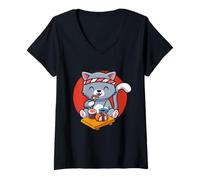 Mujer Sushi Gato Comiendo Nigiri Kawaii Arte Japonés Amante de la Comida Camiseta Cuello V