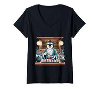 Mujer Sushi Pingüino Maestro Aventura Cultura japonesa Camiseta Cuello V
