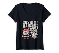 Mujer Sushi y las Banshees - Parodia divertida de comida punk rock gótica Camiseta Cuello V