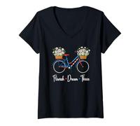 Mujer Sutil Floral Bike Bandera de Estados Unidos 8647 Flourish Dream Thrive Resist Camiseta Cuello V
