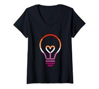 Mujer Sutil Lesbian Pride Flag Bombilla Camiseta Cuello V