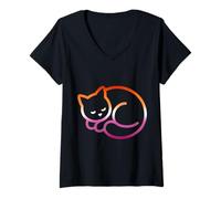 Mujer Sutil Lesbian Pride Flag Cat Camiseta Cuello V