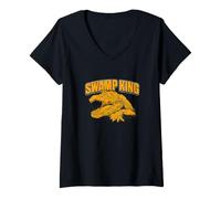 Mujer Swamp King Awesome Cazadores de cocodrilos de Caza de cocodrilos Camiseta Cuello V