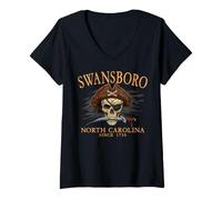 Mujer Swansboro North Carolina Pirate Skull Desde 1730 Naranja Camiseta Cuello V