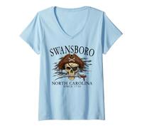 Mujer Swansboro North Carolina Pirate Skull Desde 1730 Negro Camiseta Cuello V