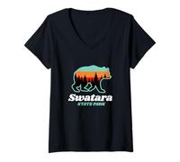 Mujer Swatara State Park Pennsylvania Familia Senderismo Oso Verano Camiseta Cuello V