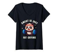 Mujer Sweat Is Just Fat Crying Panda Gym Workout Camiseta Cuello V
