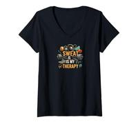 Mujer Sweat Is My Therapy Gym Workout Fitness Design Camiseta Cuello V