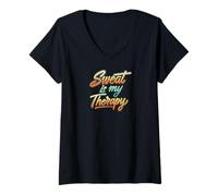 Mujer Sweat is my Therapy Workout Fitness Gym Camiseta Cuello V