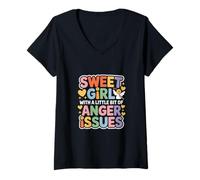 Mujer Sweet Girl with A Little bit of Anger Issues - Camiseta Cuello V