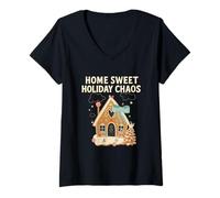 Mujer Sweet Holiday Chaos Gingerbread House Funny Navidad Camiseta Cuello V