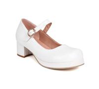 Mujer Sweet Mary Jane Zapatos de Charol con Punta Redonda Zapatos de tacón Casuales Correa de Tobillo Tacones de Bloque,Blanca,34 EU