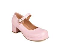 Mujer Sweet Mary Jane Zapatos de Charol con Punta Redonda Zapatos de tacón Casuales Correa de Tobillo Tacones de Bloque,Light Pink,44 EU