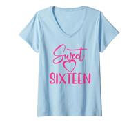 Mujer Sweet Sixteen para niñas, Color Rosa, 16 años, 16 cumpleaños Camiseta Cuello V