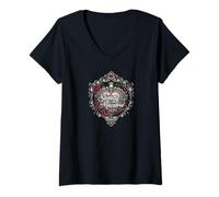 Mujer Sweetly Macabre Gothic Skull Bat Roses Floral Heart Design Camiseta Cuello V