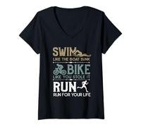 Mujer Swim Bike Run - Bicicleta de triatlón Camiseta Cuello V