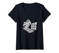 Mujer -swim, bike, run- Triatleta correr nadar ciclismo triatlón Camiseta Cuello V