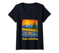 Mujer Swimmer Impressionist Style Landscape Art Camiseta Cuello V