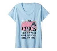 Mujer SXS UTV Side by Side Chick Barro Cabello Viento SASS Ride Fun Camiseta Cuello V