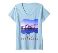Mujer Sydney Australia Recuerdo Turístico Famoso Opera House Harbour Camiseta Cuello V
