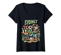 Mujer Sydney Name Cute Retro Girls Wildflower Sydney Name Camiseta Cuello V