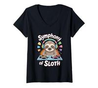 Mujer Symphony of Sloth DJ Perezoso Música Camiseta Cuello V