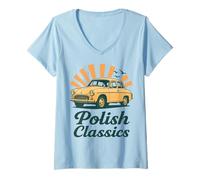 Mujer Syrenka Polaco Clásico Coche PRL Retro Auto Diseño Camiseta Cuello V