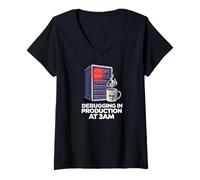 Mujer Sysadmin Devops Debugging In Production At 3AM Camiseta Cuello V