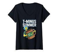 Mujer T-Minus Izquierda:1 Cita de Humor Diversión Cuenta Regresiva Diversión de Regreso a la Escuela Camiseta Cuello V