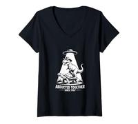 Mujer T-rex Cowboy en una tortuga bajo foco OVNI Camiseta Cuello V