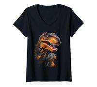 Mujer T-Rex Dad/Mom & Baby Graphic Design Adult & Kids (Black) Camiseta Cuello V